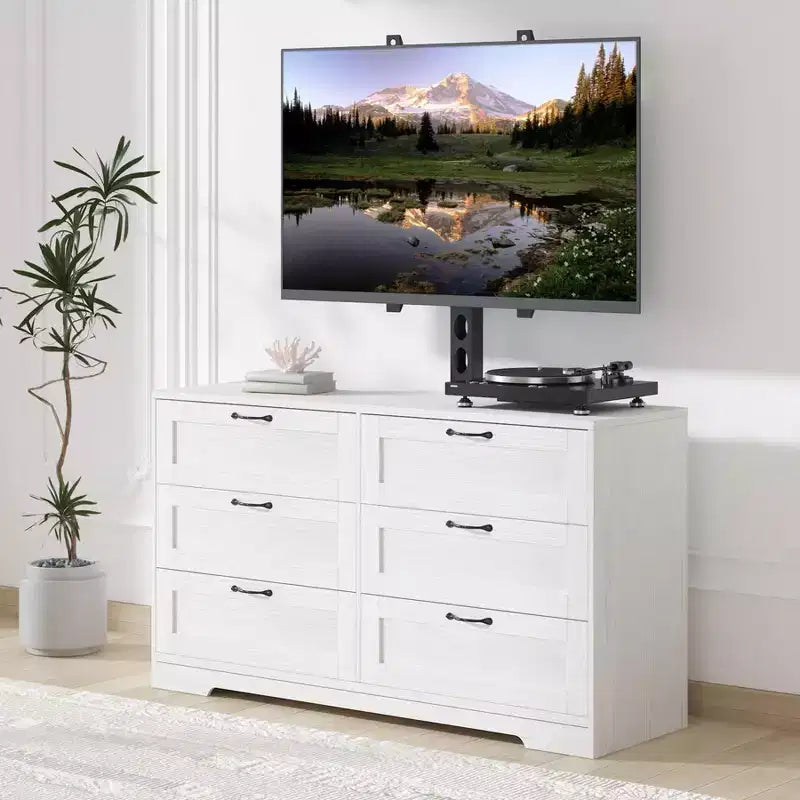 Meuble TV avec support et 6 tiroirs. Meuble TV pour téléviseurs de 32 à 80 pouces. Console multimédia réglable en hauteur pour chambre et salon.