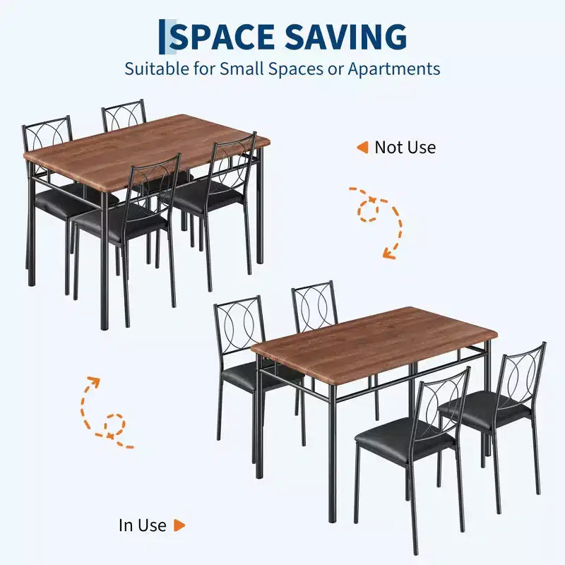 Space Saving Farmhouse Dining Table Set For 4,Sturdy Wood Table,Upholstered Chairs,Perfect For Apartments And Small Kitchens,Elegant Walnut Color