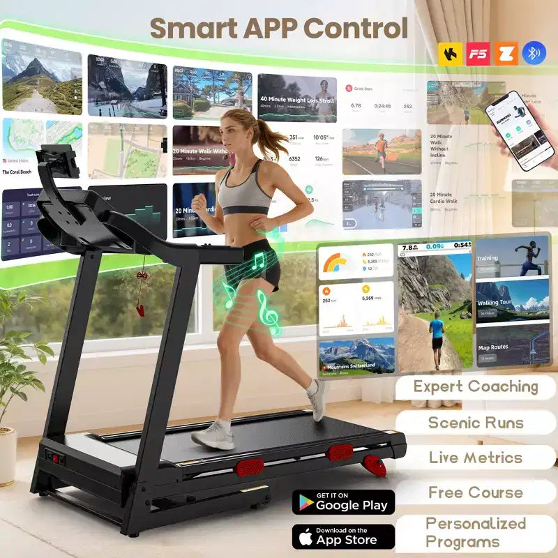 Treadmill on Sale-3.75HP Treadmill with 10% Incline, 330lbs Capacity with Handlebar for Home,Treadmill for Home small space, Work with APP