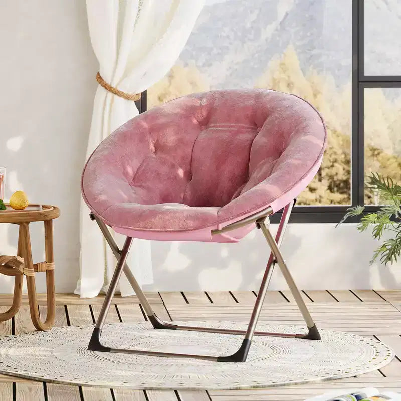 COZONY Saucer Chair with Faux Fur, Oversized Plush Foldable Lounge Moon Chair for Adults & Teens, Cozy Accent Seat for Bedroom or Dorm