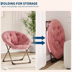 COZONY Saucer Chair with Faux Fur, Oversized Plush Foldable Lounge Moon Chair for Adults & Teens, Cozy Accent Seat for Bedroom or Dorm
