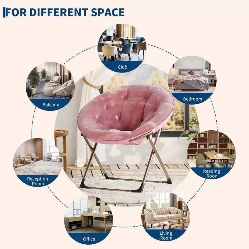 COZONY Saucer Chair with Faux Fur, Oversized Plush Foldable Lounge Moon Chair for Adults & Teens, Cozy Accent Seat for Bedroom or Dorm