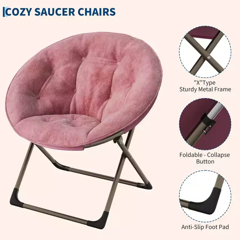 COZONY Saucer Chair with Faux Fur, Oversized Plush Foldable Lounge Moon Chair for Adults & Teens, Cozy Accent Seat for Bedroom or Dorm