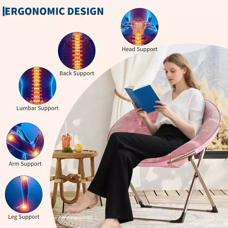 COZONY Saucer Chair with Faux Fur, Oversized Plush Foldable Lounge Moon Chair for Adults & Teens, Cozy Accent Seat for Bedroom or Dorm