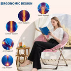 COZONY Saucer Chair with Faux Fur, Oversized Plush Foldable Lounge Moon Chair for Adults & Teens, Cozy Accent Seat for Bedroom or Dorm