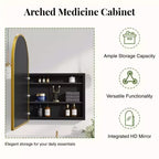 PexFix 2Pcs Arched Medicine Cabinet with Mirror Metal Framed Bathroom Mirror Cabinet with Storage Recessed & Surface Mount Wall Mounted Vanity Cabinet
