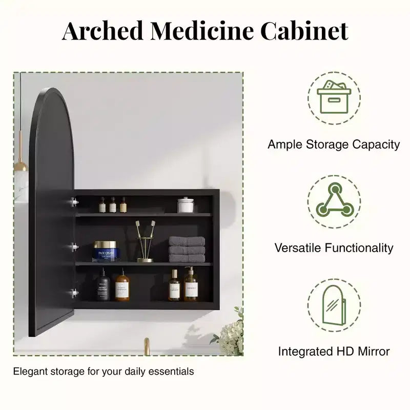PexFix 2Pcs Arched Medicine Cabinet with Mirror Metal Framed Bathroom Mirror Cabinet with Storage Recessed & Surface Mount Wall Mounted Vanity Cabinet