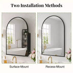 PexFix 2Pcs Arched Medicine Cabinet with Mirror Metal Framed Bathroom Mirror Cabinet with Storage Recessed & Surface Mount Wall Mounted Vanity Cabinet