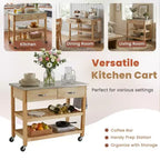 Chariot de cuisine roulant de 42 pouces avec dessus en acier inoxydable, îlot de cuisine en bois massif avec 2 tiroirs, rangement à 3 niveaux, roulettes verrouillables, table de préparation mobile