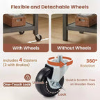 Chariot de cuisine roulant de 42 pouces avec dessus en acier inoxydable, îlot de cuisine en bois massif avec 2 tiroirs, rangement à 3 niveaux, roulettes verrouillables, table de préparation mobile