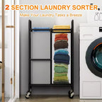 3-Bag Laundry Sorter Cart, 120L Rolling Laundry Hamper with Lockable Wheels, 3 Section Large Laundry Basket Organizer