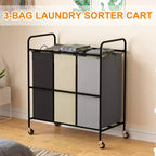 3-Bag Laundry Sorter Cart, 120L Rolling Laundry Hamper with Lockable Wheels, 3 Section Large Laundry Basket Organizer