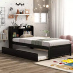 MAYEERTY Cadre de lit double avec rangement sous le lit, sans sommier tapissier, design silencieux