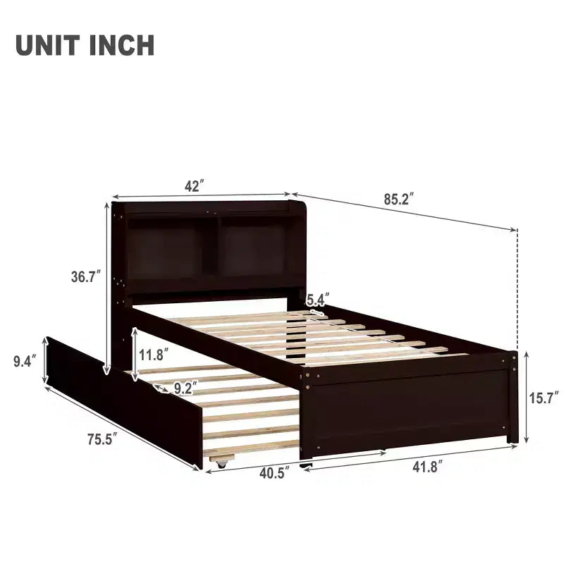 MAYEERTY Cadre de lit double avec rangement sous le lit, sans sommier tapissier, design silencieux