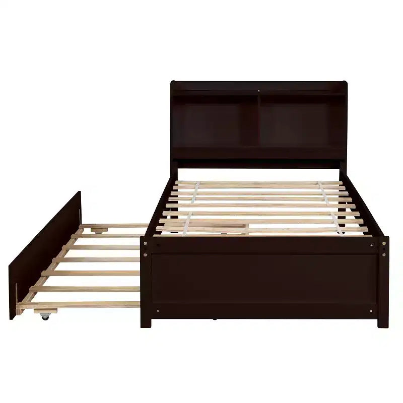 MAYEERTY Cadre de lit double avec rangement sous le lit, sans sommier tapissier, design silencieux