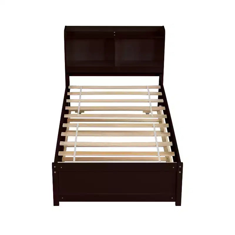 MAYEERTY Cadre de lit double avec rangement sous le lit, sans sommier tapissier, design silencieux