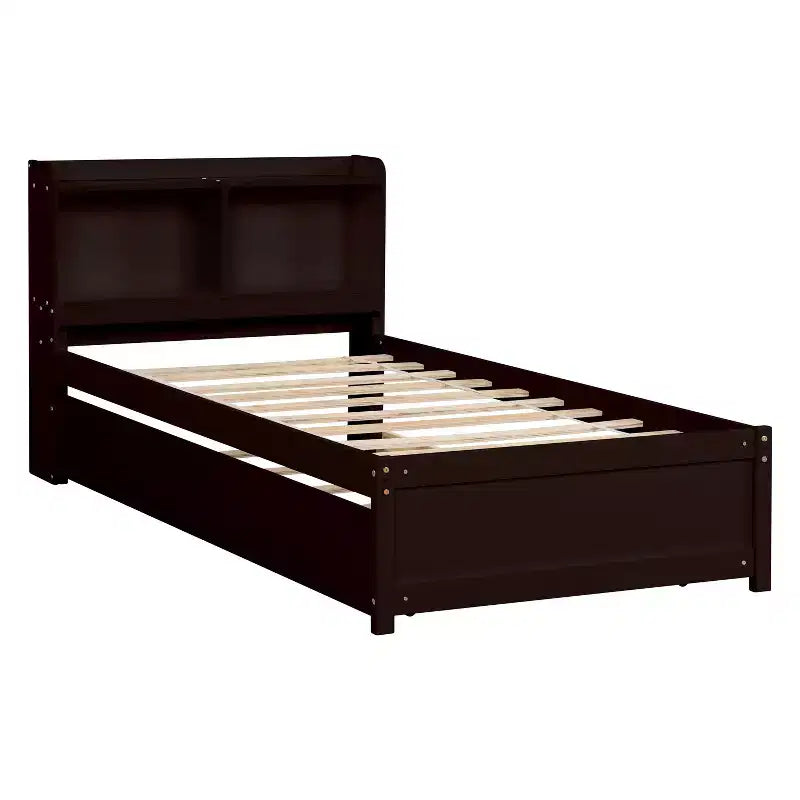 MAYEERTY Cadre de lit double avec rangement sous le lit, sans sommier tapissier, design silencieux