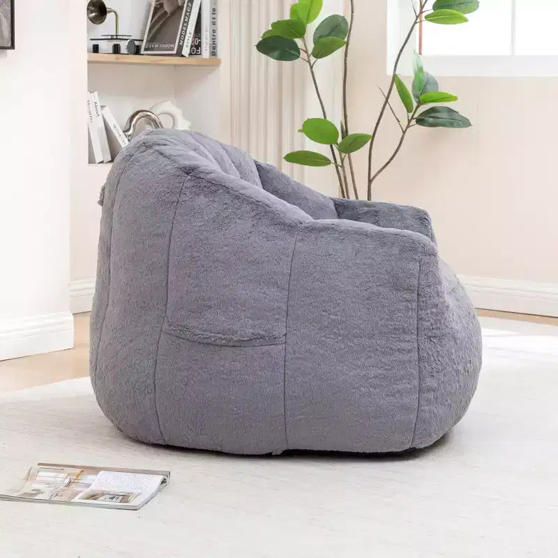 GDFStudio Thoii Modern Faux Fur Upholstered Bean Bag Chair with Armrest