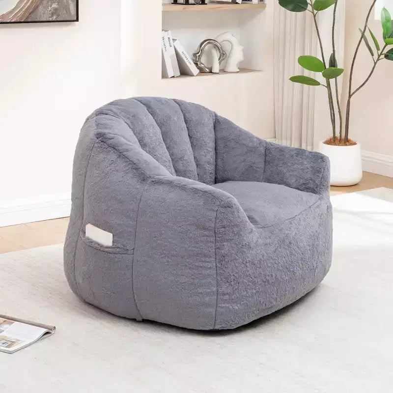GDFStudio Thoii Modern Faux Fur Upholstered Bean Bag Chair with Armrest