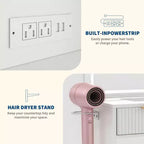 GustoWave Vanity Desk with Mirror, 5 Drawers Glass Top Hairdryer Rack Wave Texture Makeup Table for Bedroom