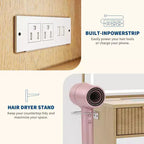 GustoWave Vanity Desk with Mirror, 5 Drawers Glass Top Hairdryer Rack Wave Texture Makeup Table for Bedroom