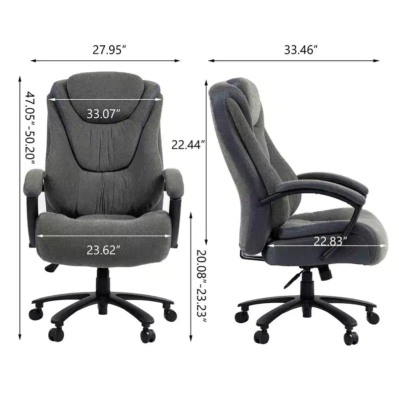 Chaise de bureau Studio Design à dossier haut en tissu de coton avec hauteur réglable, chaise de bureau respirante et douce pour la maison ou le bureau, grise