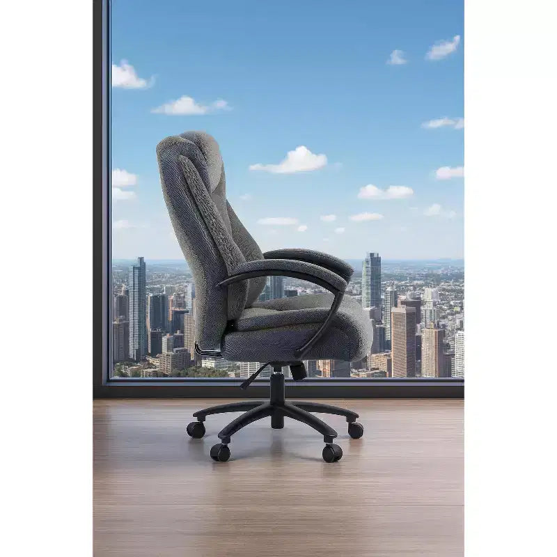 Chaise de bureau Studio Design à dossier haut en tissu de coton avec hauteur réglable, chaise de bureau respirante et douce pour la maison ou le bureau, grise