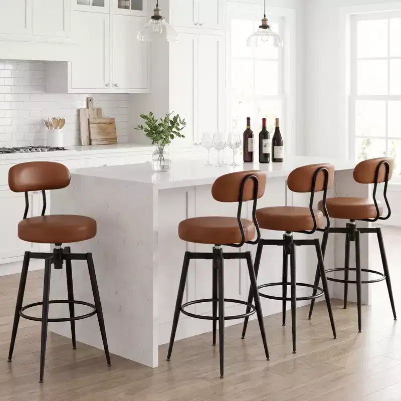 Costway Swivel Barstools Set of 2/4 Faux Leather Bar Height Chairs with Upholstered Seat Back Black/Black + Brown