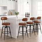Costway Swivel Barstools Set of 2/4 Faux Leather Bar Height Chairs with Upholstered Seat Back Black/Black + Brown