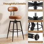 Costway Swivel Barstools Set of 2/4 Faux Leather Bar Height Chairs with Upholstered Seat Back Black/Black + Brown