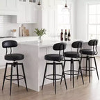 Costway Swivel Barstools Set of 2/4 Faux Leather Bar Height Chairs with Upholstered Seat Back Black/Black + Brown