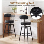Costway Swivel Barstools Set of 2/4 Faux Leather Bar Height Chairs with Upholstered Seat Back Black/Black + Brown
