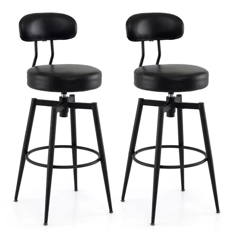 Costway Swivel Barstools Set of 2/4 Faux Leather Bar Height Chairs with Upholstered Seat Back Black/Black + Brown