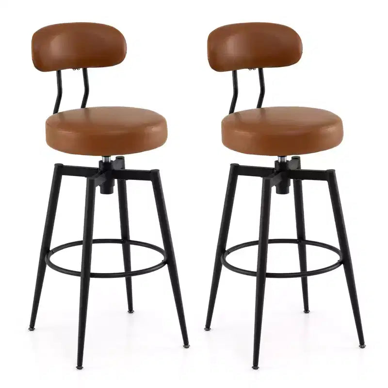 Costway Swivel Barstools Set of 2/4 Faux Leather Bar Height Chairs with Upholstered Seat Back Black/Black + Brown