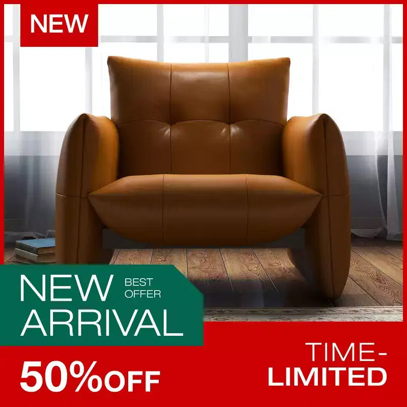 Luck Live 34.64 Fauteuil d'appoint de salon moderne, en similicuir rembourré, avec coussin épais et cadre en bois massif