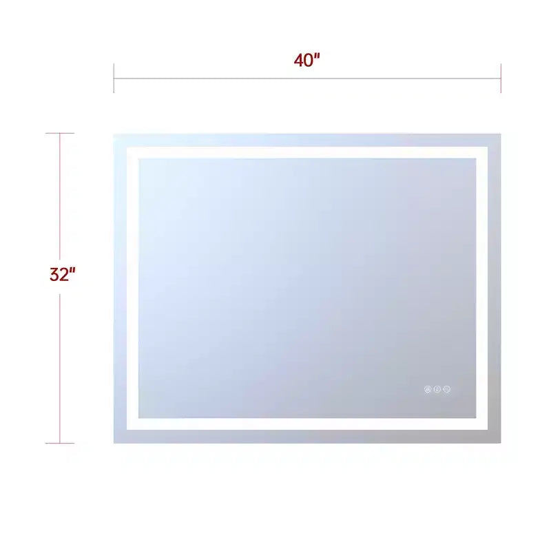 SUMERAIN 40x32 Wall Bathroom Mirror with 3 Color, Fog-Free ETL Smart Vanity Mirror Tempered Glass