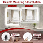 SUMERAIN 40x32 Wall Bathroom Mirror with 3 Color, Fog-Free ETL Smart Vanity Mirror Tempered Glass
