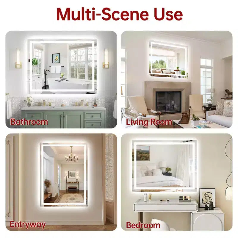 SUMERAIN 40x32 Wall Bathroom Mirror with 3 Color, Fog-Free ETL Smart Vanity Mirror Tempered Glass