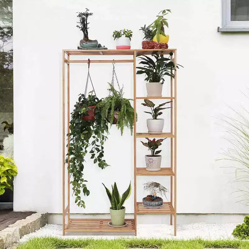 Home Collection Bamboo Garment Rack with Shelves & Curtain
