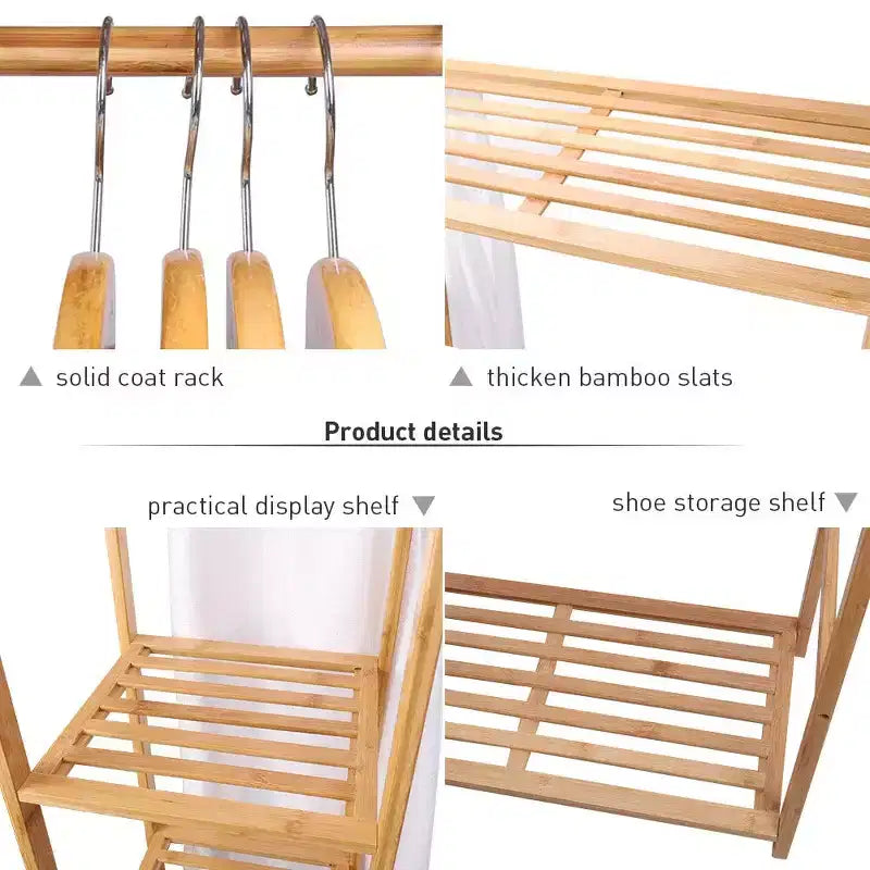 Home Collection Bamboo Garment Rack with Shelves & Curtain