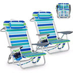 Lot de 2 chaises de plage portables pliantes avec dossier inclinable sur 5 positions, capacité de 136 kg, avec sangles de sac à dos