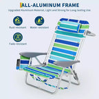 Lot de 2 chaises de plage portables pliantes avec dossier inclinable sur 5 positions, capacité de 136 kg, avec sangles de sac à dos