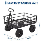 Chariot de jardin en acier robuste, chariot de jardin avec pneus de 13 pouces, poignée rotative à 180°, compatible VTT et tracteur