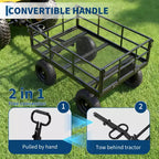 Chariot de jardin en acier robuste, chariot de jardin avec pneus de 13 pouces, poignée rotative à 180°, compatible VTT et tracteur