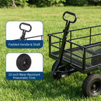 Chariot de jardin en acier robuste, chariot de jardin avec pneus de 13 pouces, poignée rotative à 180°, compatible VTT et tracteur