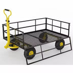 Chariot de jardin en acier robuste, chariot de jardin avec pneus de 13 pouces, poignée rotative à 180°, compatible VTT et tracteur