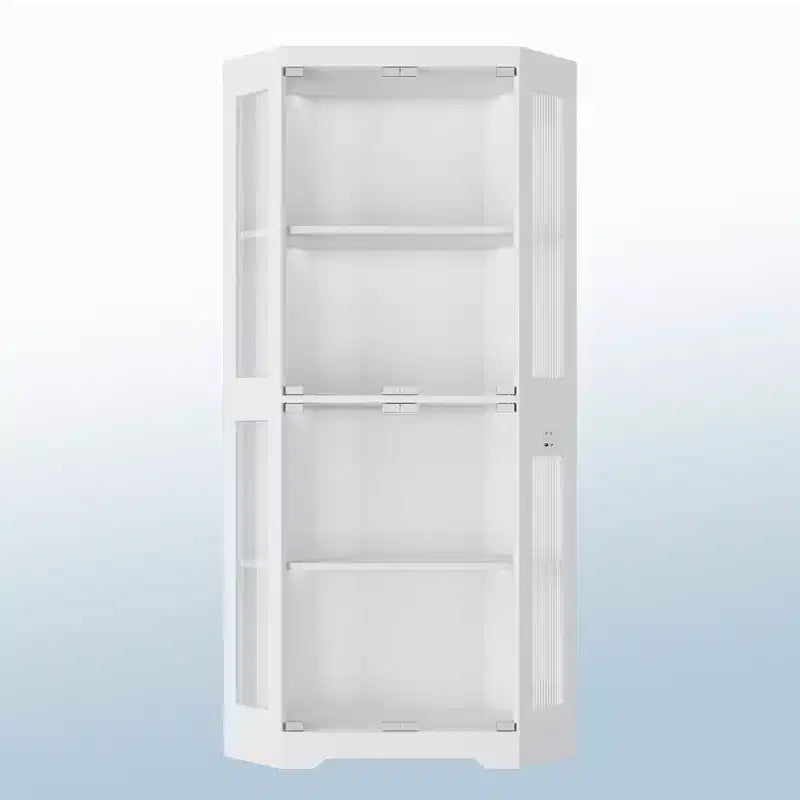 Vitrine d'angle à 4 niveaux avec portes en verre et lumières LED, meuble de rangement moderne pour objets de collection et salon