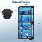 Vitrine d'angle à 4 niveaux avec portes en verre et lumières LED, meuble de rangement moderne pour objets de collection et salon