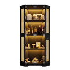 Vitrine d'angle à 4 niveaux avec portes en verre et lumières LED, meuble de rangement moderne pour objets de collection et salon