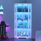 Vitrine d'angle à 4 niveaux avec portes en verre et lumières LED, meuble de rangement moderne pour objets de collection et salon